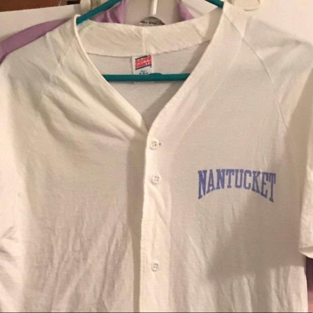 New Women Baseball Shirt Nantucket AKC Medium 100% Cotton made USA White Summer